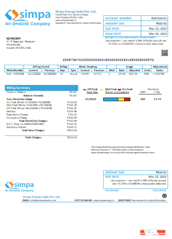 Simpa Energy India Pvt. Ltd utility business bill,  SCR PSD template